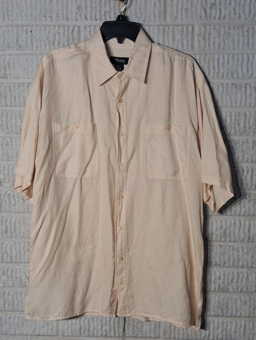 Volare Men's Silk Cotton Short-Sleeve Button-Up Shirt - Light Yellow Size Large